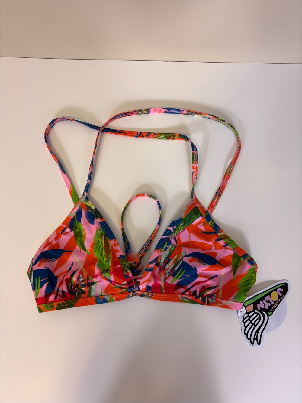 Jolyn Tropical Leaf Bikini Triangle Top - Pink, Green, Blue Large New with tags